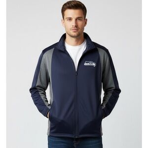 NFL Seattle Seahawks Quarter Zip Windbreaker Jacket, Men’s XL, Navy Gray